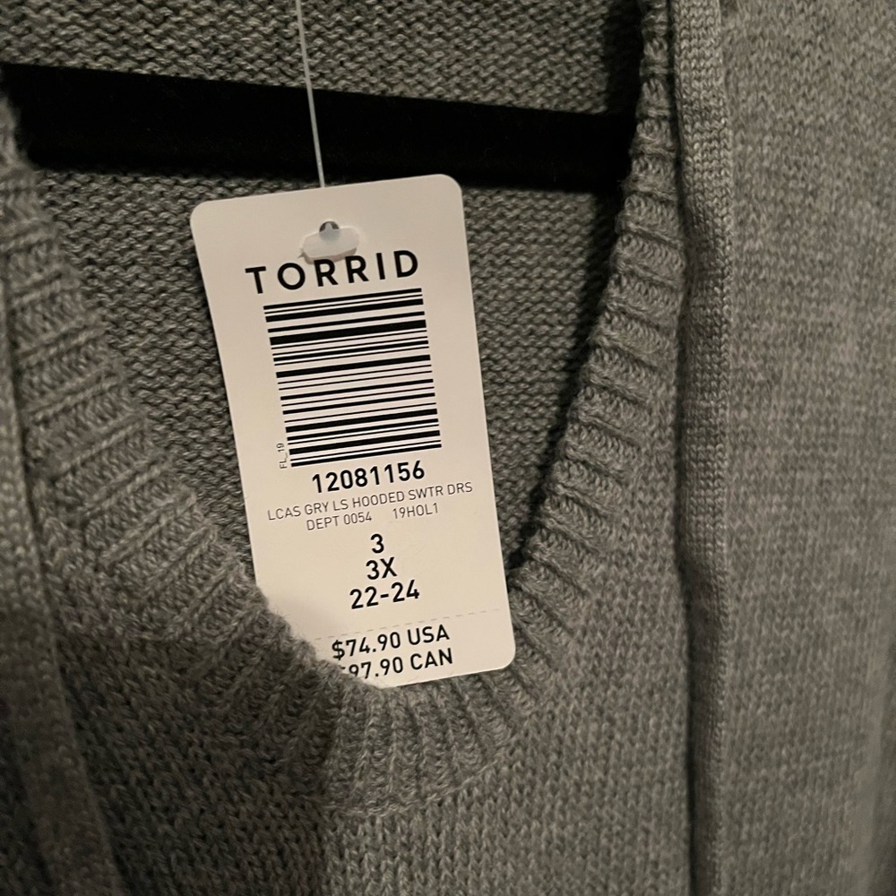 Torrid Grey long sleeved hooded sweater dress size 3 with tag - Picture 2 of 4